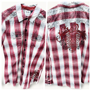Harley-Davidson Women's Plaid Long Sleeve Woven Shirt Crowned Heart MEDIUM